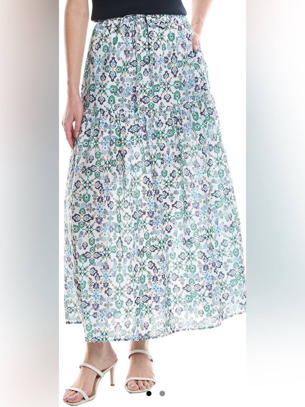 NWT Monte & Lou Maxi Skirt with Green & Blue Floral Medallion Print 100% cotton